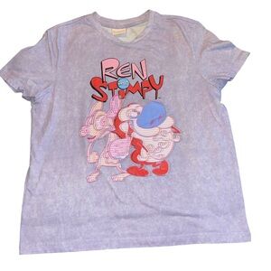 Nickelodeon Ren And Stimpy Womens TShirt Size Medium Lavender 3D Screen Print